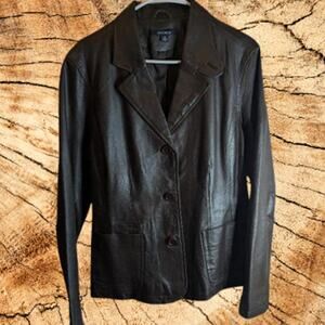Chadwick's 16 leather lined brown long sleeve woman's suit jacket.